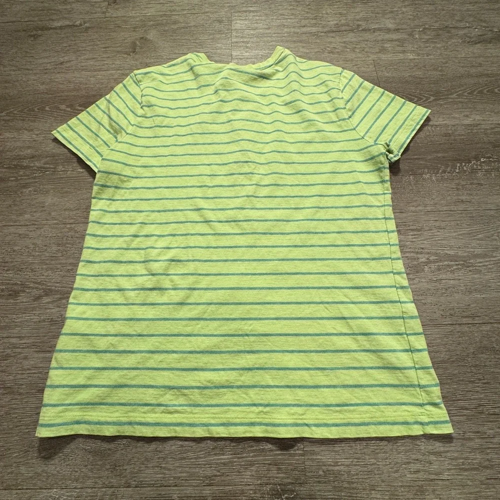 Banana Republic Shirt Mens Large Green Blue Henley Stripe Soft Wash Casual Adult